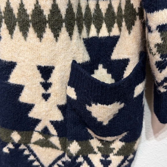 Lucky Brand Beige and Navy Open-Front Aztec Cardigan Sweater size Large - Picture 5 of 8